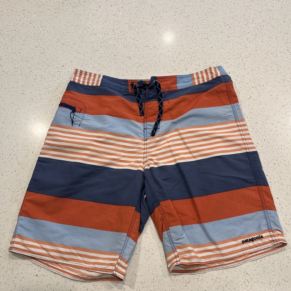 Patagonia Mens 36 Board Shorts Striped Swim Trunks Worn Wear‎ Multicolor